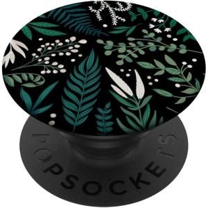 Green Botanical Fern Leaves & White Berry Blossom Pattern PopSockets PopGrip for MagSafe(Botanical PopGrip)
