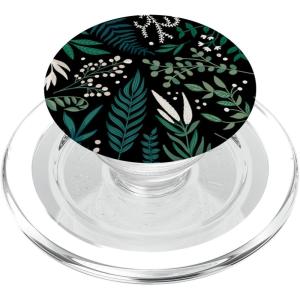 Green Botanical Fern Leaves & White Berry Blossom Pattern PopSockets PopGrip for MagSafe(Magnetic PopGrip)