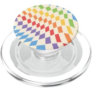PopSockets Phone Grip – Checker Wavy Rainbow PopSockets PopGrip for MagSafe(Magnetic PopGrip)