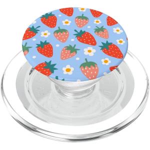 PopSockets Phone Grip – Floral Blue Strawberry Patch PopSockets PopGrip for MagSafe(Magnetic PopGrip)