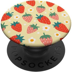 PopSockets Phone Grip – Floral Yellow Strawberry Patch PopSockets PopGrip for MagSafe(Adhesive PopGrip)
