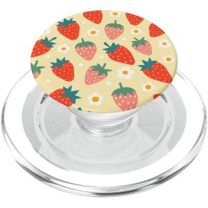 PopSockets Phone Grip – Floral Yellow Strawberry Patch PopSockets PopGrip for MagSafe(Magnetic PopGrip)