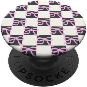 PopSockets Phone Grip – Pink & Black Bow Checker PopSockets PopGrip for MagSafe(Adhesive PopGrip)