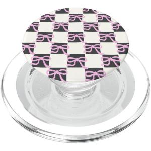 PopSockets Phone Grip – Pink & Black Bow Checker PopSockets PopGrip for MagSafe(Magnetic PopGrip)
