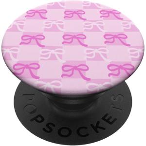 PopSockets Phone Grip – Pink & White Bow Checker PopSockets PopGrip for MagSafe(Adhesive PopGrip)