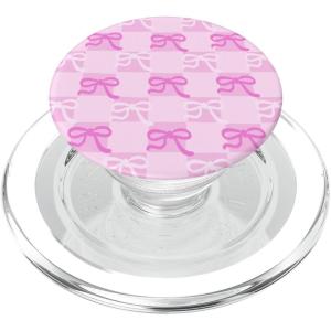 PopSockets Phone Grip – Pink & White Bow Checker PopSockets PopGrip for MagSafe(Magnetic PopGrip)