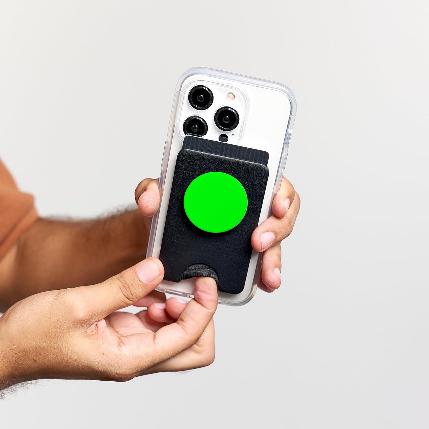 imagePopSockets Phone Grip with Expanding Kickstand Neon Green PopSockets Adhesive PopGripMagnetic PopWallet