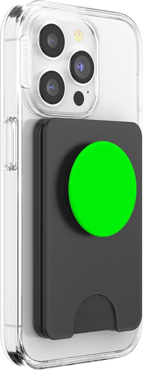 imagePopSockets Phone Grip with Expanding Kickstand Neon Green PopSockets Adhesive PopGripMagnetic PopWallet