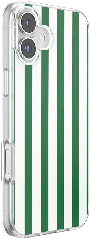 imagePopSockets iPhone 15 Case Compatible with MagSafe Phone Case for iPhone 15 Wireless Charging Compatible Case Only GinghamClub Stripe Green
