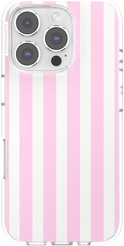 imagePopSockets iPhone 15 Case Compatible with MagSafe Phone Case for iPhone 15 Wireless Charging Compatible Case Only GinghamClub Stripe Pink