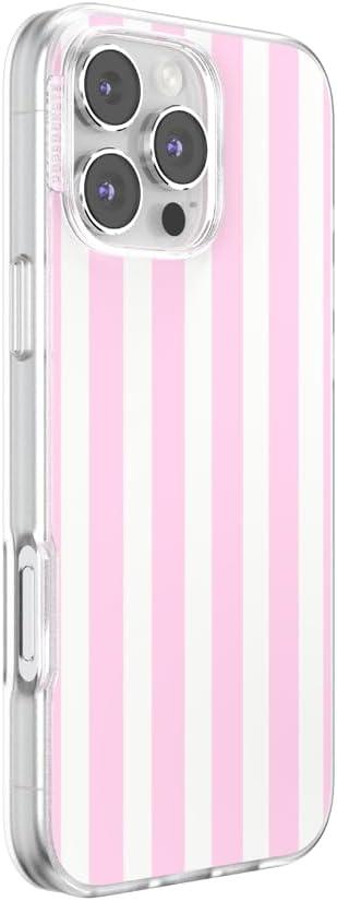 imagePopSockets iPhone 15 Case Compatible with MagSafe Phone Case for iPhone 15 Wireless Charging Compatible Case Only GinghamClub Stripe Pink