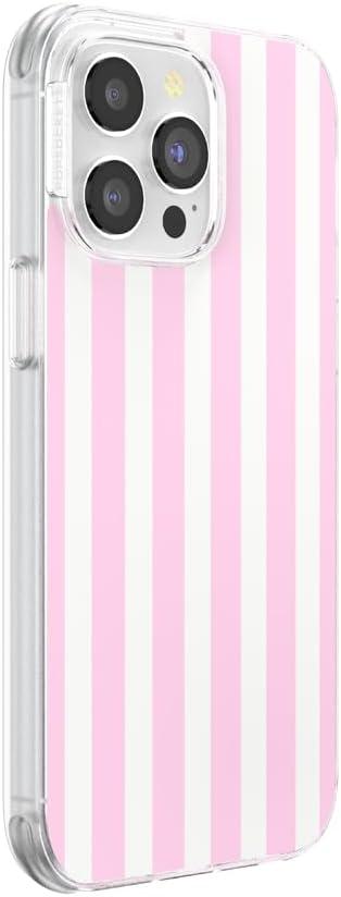 imagePopSockets iPhone 15 Case Compatible with MagSafe Phone Case for iPhone 15 Wireless Charging Compatible Case Only GinghamClub Stripe Pink