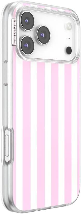 imagePopSockets iPhone 15 Case Compatible with MagSafe Phone Case for iPhone 15 Wireless Charging Compatible Case Only GinghamClub Stripe Pink