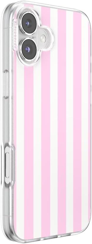 imagePopSockets iPhone 15 Case Compatible with MagSafe Phone Case for iPhone 15 Wireless Charging Compatible Case Only GinghamClub Stripe Pink