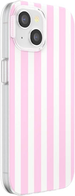 imagePopSockets iPhone 15 Case Compatible with MagSafe Phone Case for iPhone 15 Wireless Charging Compatible Case Only GinghamClub Stripe Pink