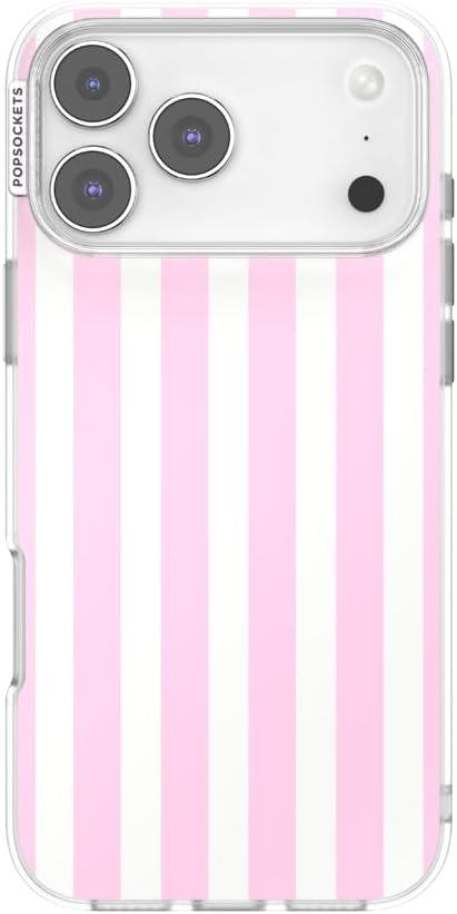 imagePopSockets iPhone 15 Case Compatible with MagSafe Phone Case for iPhone 15 Wireless Charging Compatible Case Only GinghamClub Stripe Pink