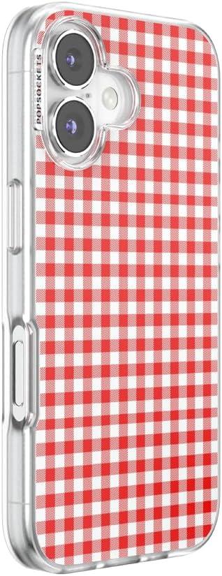 imagePopSockets iPhone 15 Case Compatible with MagSafe Phone Case for iPhone 15 Wireless Charging Compatible Case Only GinghamRed Gingham