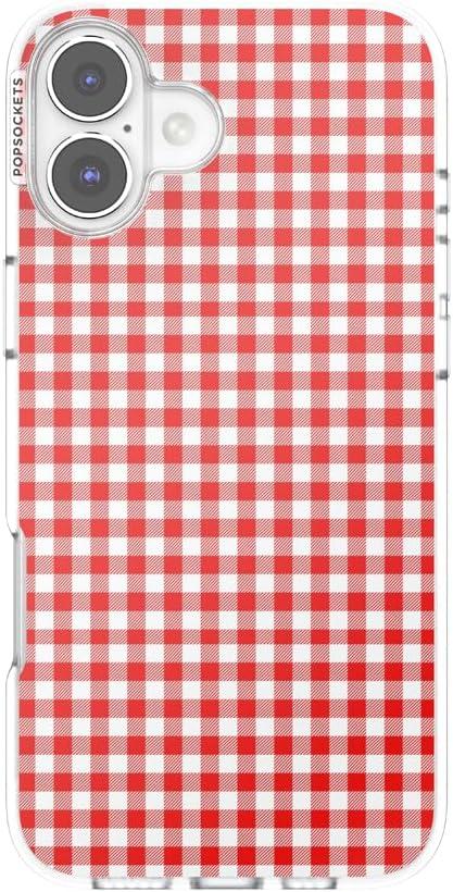 imagePopSockets iPhone 15 Case Compatible with MagSafe Phone Case for iPhone 15 Wireless Charging Compatible Case Only GinghamRed Gingham