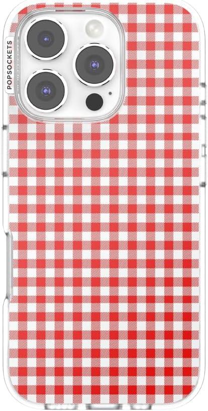 imagePopSockets iPhone 15 Case Compatible with MagSafe Phone Case for iPhone 15 Wireless Charging Compatible Case Only GinghamRed Gingham