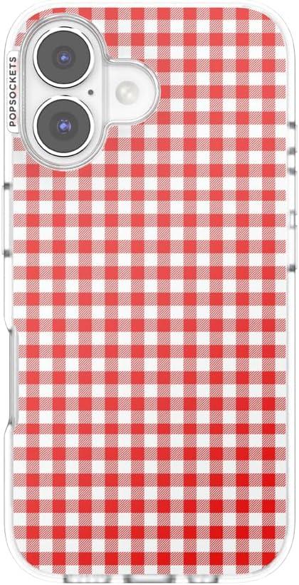imagePopSockets iPhone 15 Case Compatible with MagSafe Phone Case for iPhone 15 Wireless Charging Compatible Case Only GinghamRed Gingham