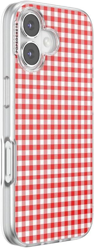imagePopSockets iPhone 15 Case Compatible with MagSafe Phone Case for iPhone 15 Wireless Charging Compatible Case Only GinghamRed Gingham