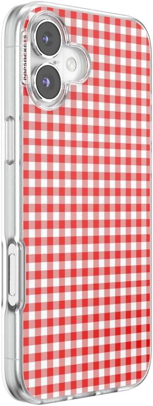 imagePopSockets iPhone 15 Case Compatible with MagSafe Phone Case for iPhone 15 Wireless Charging Compatible Case Only GinghamRed Gingham