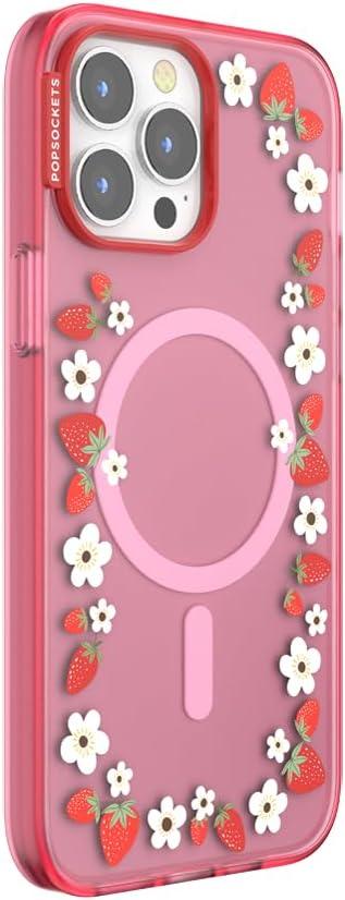imagePopSockets iPhone 15 Case Compatible with MagSafe Phone Case for iPhone 15 Wireless Charging Compatible Case Only GinghamStrawberry Frame