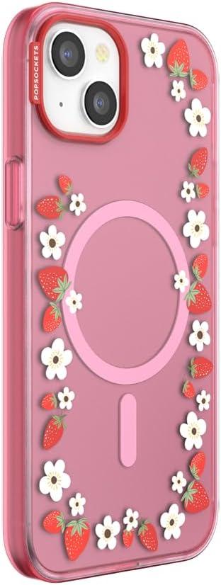 imagePopSockets iPhone 15 Case Compatible with MagSafe Phone Case for iPhone 15 Wireless Charging Compatible Case Only GinghamStrawberry Frame