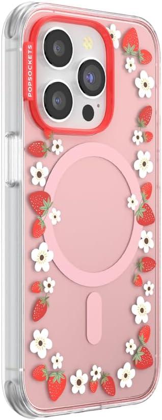 imagePopSockets iPhone 15 Case Compatible with MagSafe Phone Case for iPhone 15 Wireless Charging Compatible Case Only GinghamStrawberry Frame