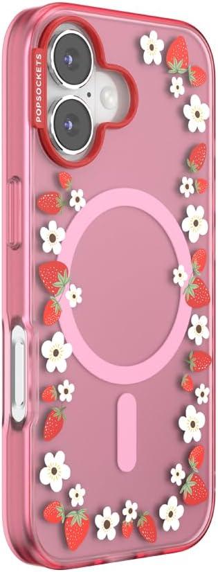 imagePopSockets iPhone 15 Case Compatible with MagSafe Phone Case for iPhone 15 Wireless Charging Compatible Case Only GinghamStrawberry Frame
