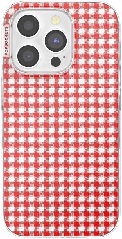 imagePopSockets iPhone 15 Pro Case Compatible with MagSafe Phone Case for iPhone 15 Pro Wireless Charging Compatible Case Only Cute PopSockets GinghamRed Gingham