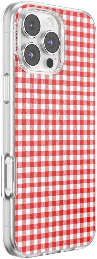imagePopSockets iPhone 15 Pro Case Compatible with MagSafe Phone Case for iPhone 15 Pro Wireless Charging Compatible Case Only Cute PopSockets GinghamRed Gingham