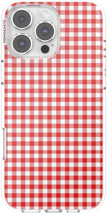 imagePopSockets iPhone 15 Pro Case Compatible with MagSafe Phone Case for iPhone 15 Pro Wireless Charging Compatible Case Only Cute PopSockets GinghamRed Gingham