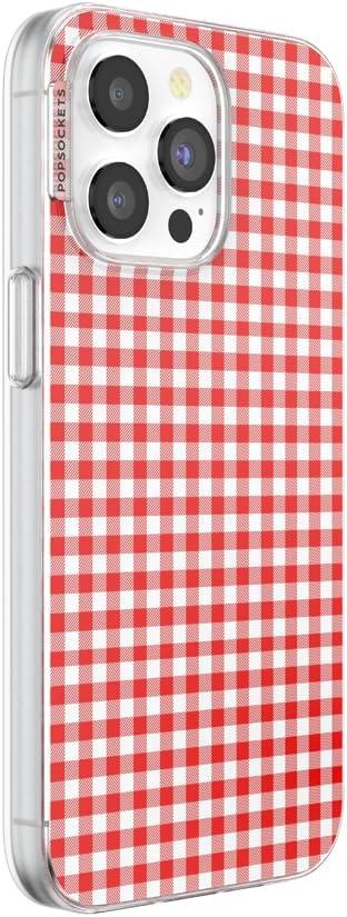 imagePopSockets iPhone 15 Pro Case Compatible with MagSafe Phone Case for iPhone 15 Pro Wireless Charging Compatible Case Only Cute PopSockets GinghamRed Gingham
