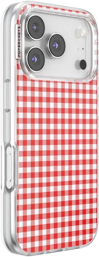 imagePopSockets iPhone 15 Pro Case Compatible with MagSafe Phone Case for iPhone 15 Pro Wireless Charging Compatible Case Only Cute PopSockets GinghamRed Gingham