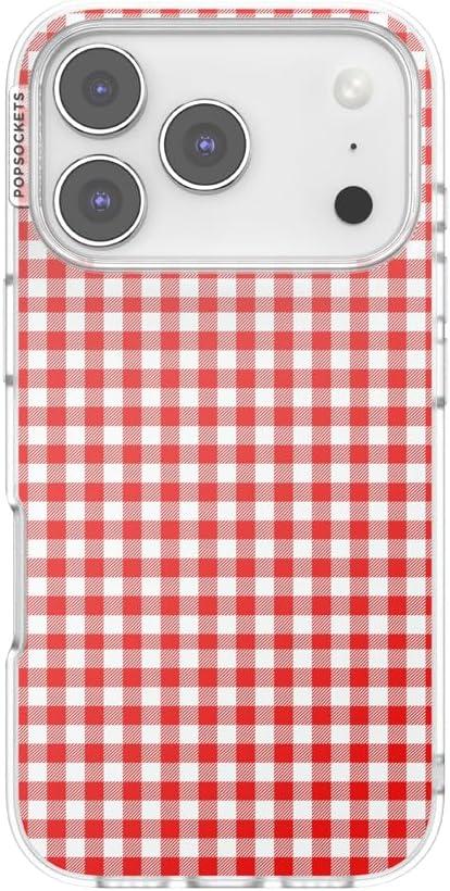 imagePopSockets iPhone 15 Pro Case Compatible with MagSafe Phone Case for iPhone 15 Pro Wireless Charging Compatible Case Only Cute PopSockets GinghamRed Gingham
