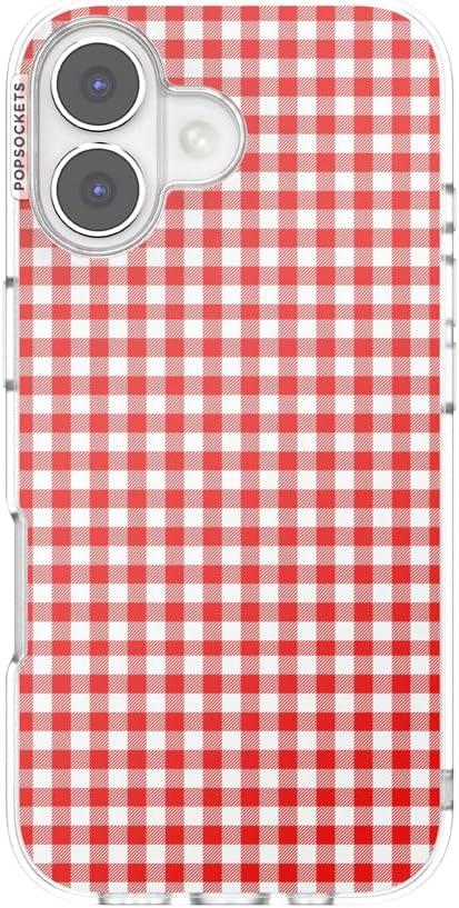 imagePopSockets iPhone 15 Pro Case Compatible with MagSafe Phone Case for iPhone 15 Pro Wireless Charging Compatible Case Only Cute PopSockets GinghamRed Gingham