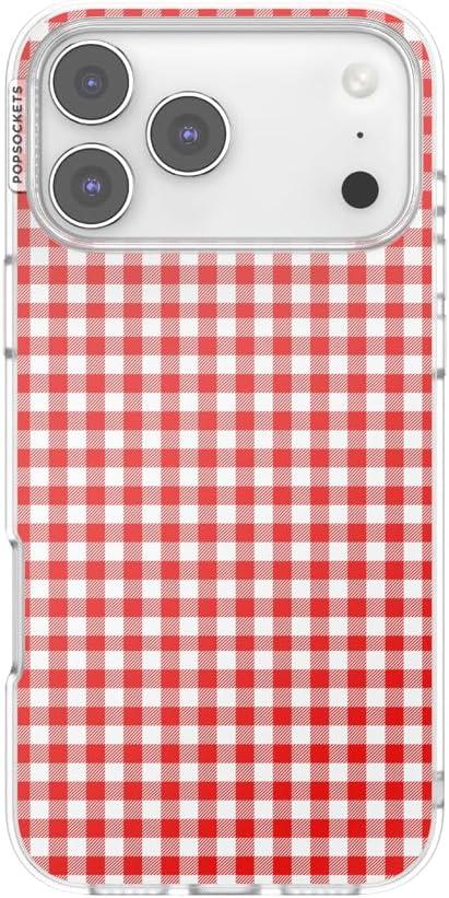 imagePopSockets iPhone 15 Pro Case Compatible with MagSafe Phone Case for iPhone 15 Pro Wireless Charging Compatible Case Only Cute PopSockets GinghamRed Gingham