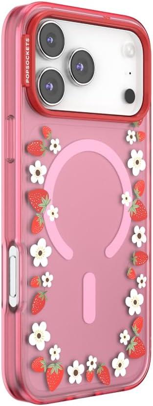 imagePopSockets iPhone 15 Pro Case Compatible with MagSafe Phone Case for iPhone 15 Pro Wireless Charging Compatible Case Only Cute PopSockets GinghamStrawberry Frame