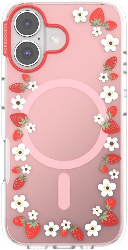 imagePopSockets iPhone 15 Pro Case Compatible with MagSafe Phone Case for iPhone 15 Pro Wireless Charging Compatible Case Only Cute PopSockets GinghamStrawberry Frame