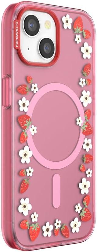 imagePopSockets iPhone 15 Pro Case Compatible with MagSafe Phone Case for iPhone 15 Pro Wireless Charging Compatible Case Only Cute PopSockets GinghamStrawberry Frame