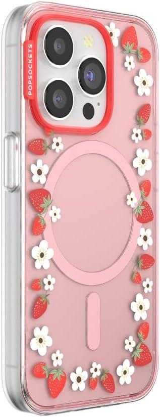 imagePopSockets iPhone 15 Pro Case Compatible with MagSafe Phone Case for iPhone 15 Pro Wireless Charging Compatible Case Only Cute PopSockets GinghamStrawberry Frame