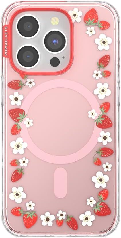 imagePopSockets iPhone 15 Pro Case Compatible with MagSafe Phone Case for iPhone 15 Pro Wireless Charging Compatible Case Only Cute PopSockets GinghamStrawberry Frame