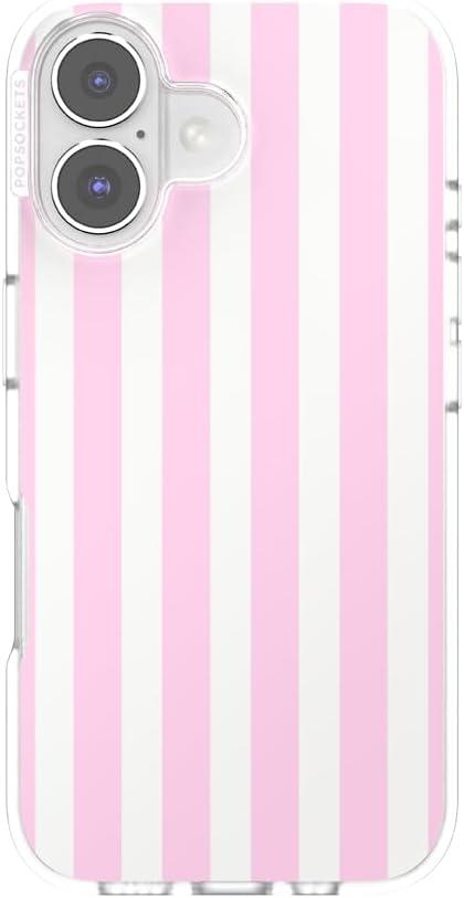 imagePopSockets iPhone 16 Plus Case Compatible with MagSafe Phone Case for iPhone 16 Plus Wireless Charging Compatible Case Only Desert MosaicClub Stripe Pink