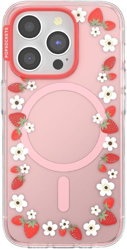 imagePopSockets iPhone 16 Plus Case Compatible with MagSafe Phone Case for iPhone 16 Plus Wireless Charging Compatible Case Only Desert MosaicStrawberry Frame