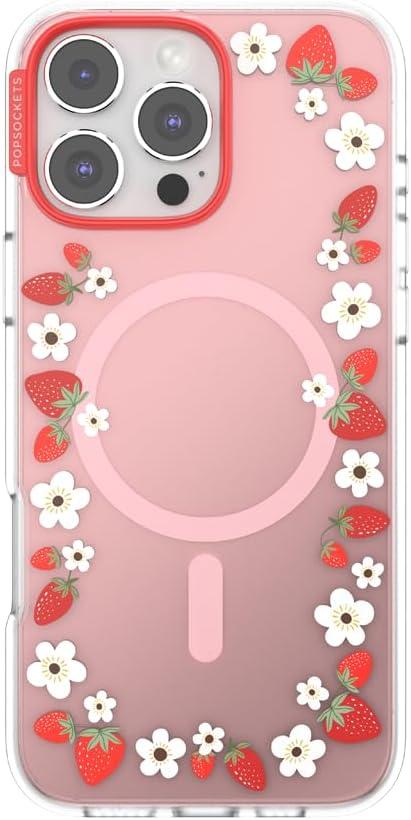 imagePopSockets iPhone 16 Plus Case Compatible with MagSafe Phone Case for iPhone 16 Plus Wireless Charging Compatible Case Only Desert MosaicStrawberry Frame