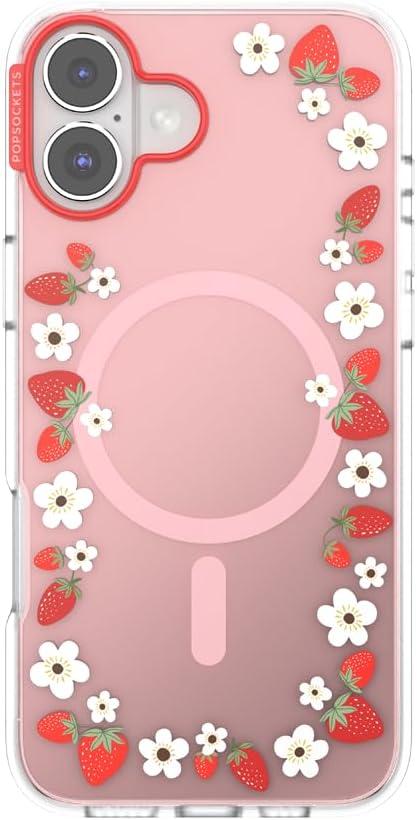imagePopSockets iPhone 16 Pro Case Compatible with MagSafe Phone Case for iPhone 16 Pro Wireless Charging Compatible Case Only Buffalo CheckStrawberry Frame