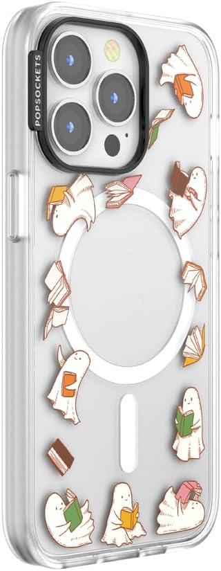 imagePopSockets iPhone 16 Pro Max Case Compatible with MagSafe Phone Case for iPhone 16 Pro Max Wireless Charging Compatible Case Only FireheartSpooky Book Club Clear