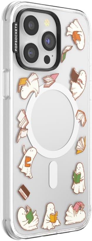 imagePopSockets iPhone 16 Pro Max Case Compatible with MagSafe Phone Case for iPhone 16 Pro Max Wireless Charging Compatible Case Only FireheartSpooky Book Club Clear