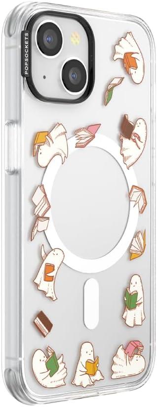 imagePopSockets iPhone 16 Pro Max Case Compatible with MagSafe Phone Case for iPhone 16 Pro Max Wireless Charging Compatible Case Only FireheartSpooky Book Club Clear